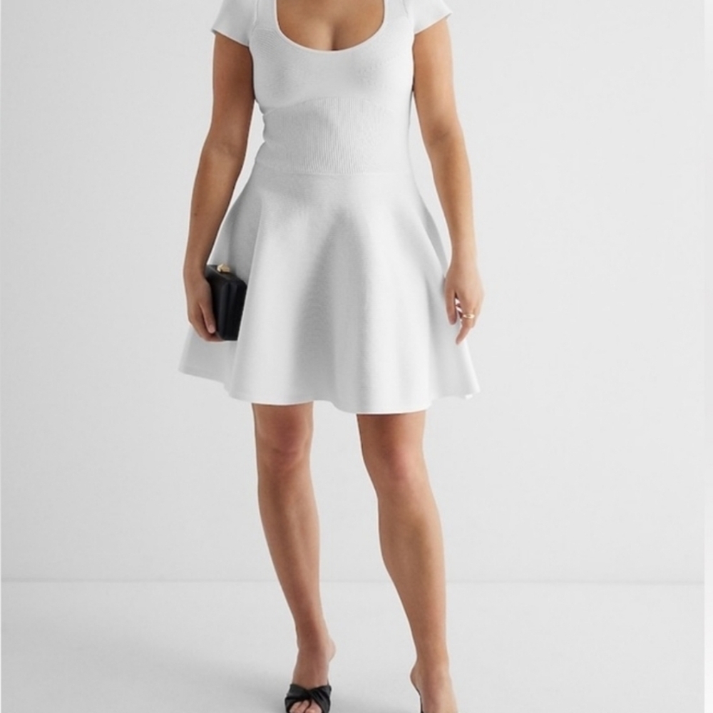 NEW Express Elegant White Skater Dress LARGE